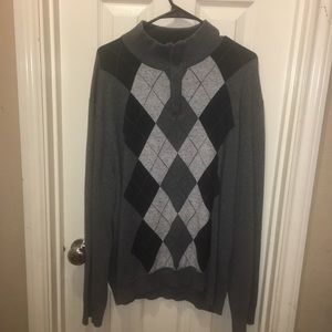 Grey tone quarter zip high collar mens sweater